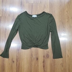 Olive Green Long Sleeve Twist Front Top!